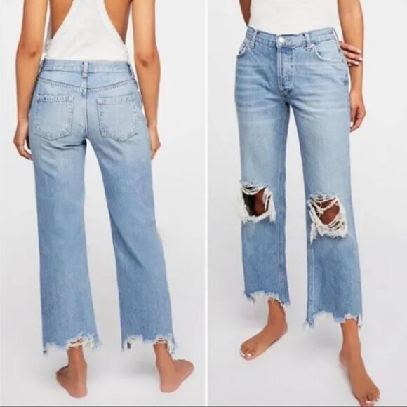 We The Free Maggie Jeans Free People 26 Vintage Indigo Raw Hem Destroyed Button - Picture 4 of 16